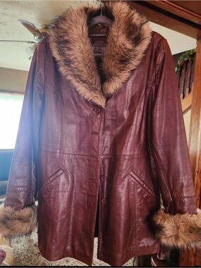 Wilsons Leather Women's Cognac Leather Jacket with Faux Fur Trim